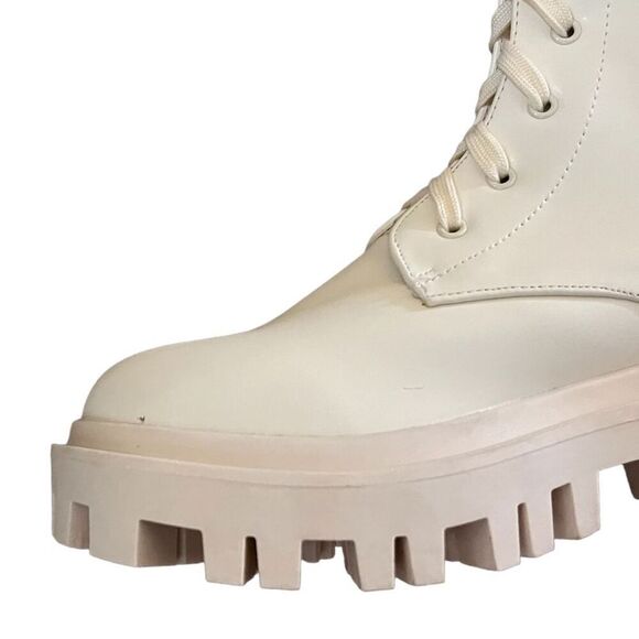 NWT Public Desire Ecru Beau Combat Boots Vegan Leather Treaded Soles Womens 6 - Picture 6 of 10
